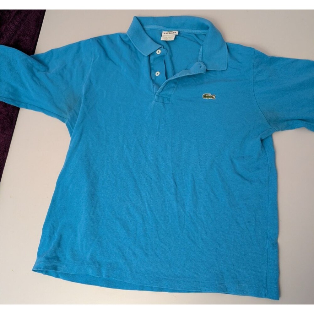 Lacoste Long Sleeve Polo Shirt Mens 4 M Blue Pique Cotton Crocodile Peru Vtg